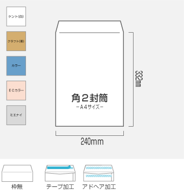 角2封筒印刷 角形2号 サイズテープ付の作成 Jim封筒 印刷込で低価格